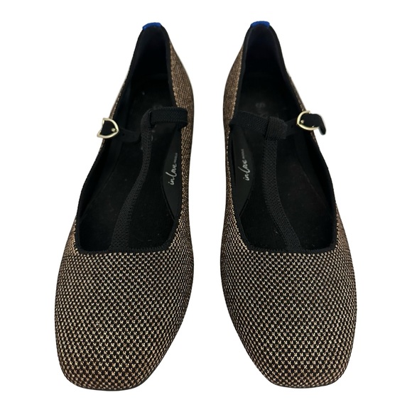 Rothy's T-Strap Mary Jane Flats Bronze Black Metallic Knit Women's Size 9 - Picture 4 of 10